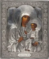 Rare icône datée de la Mère de Dieu de Minsk avec oklad en argent