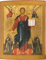 MONUMENTALE UND FEINE IKONE MIT CHRISTUS VON SMOLENSK AUS EINER KIRCHEN-IKONOSTASE