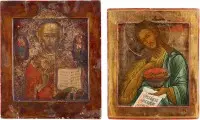 Dvě ikony: svatý Mikuláš z Myry a Jan Předchůdce z deesis