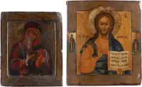 Dvě ikony: Matka Boží Fjodorovská a Kristus Pantokrator