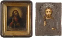 Dvě malé ikony: Kristus Pantokrator a Eucharistie v kiotu