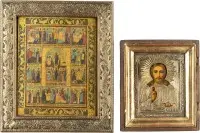Dvě ikony: Kristus Pantokrator s okladem a sváteční ikona