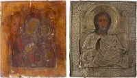 Dvě ikony: Kristus Pantokrator s okladem a Matka Boží Iverská