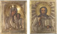 ZWEI IKONEN MIT OKLAD: GOTTESMUTTER VON KASAN (KASANSKAJA) UND CHRISTUS PANTOKRATOR