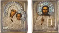 Pár svatebních ikon s okovy z cloisonné emailu