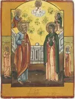 ICÔNE RARE AVEC LES SAINTS JOACHIM ET ANNE