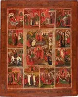 Grande icône de la descente aux enfers et de la résurrection du Christ avec douze grandes fêtes
