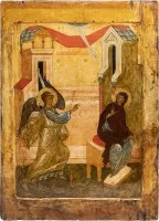 Icône monumentale de l'Annonciation de la Mère de Dieu provenant d'une iconostase d'église