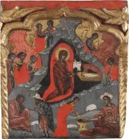 Icône fine de la Nativité du Christ provenant d'une iconostase d'église