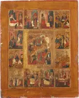 Grande icône avec la Descente aux Enfers et la Résurrection du Christ avec les Douze Grandes Fêtes