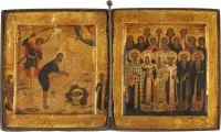 Très fin diptyque de la décollation de Jean le Précurseur et de saints choisis