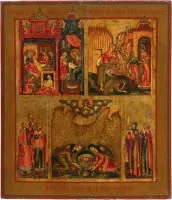 Fine large multi-field icon with the Nativity and the Beheading of John the Forerunner and the miraculous finding of his head