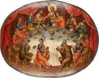 Zeldzame en grootformaat icoon met het Laatste Avondmaal uit een kerkiconostase