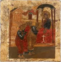 Icône rare avec la communion des apôtres (distribution du pain)