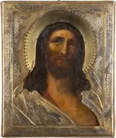 Icône du Christ couronné d'épines ('Ecce Homo') avec riza en vermeil