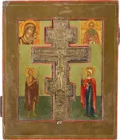 Staurothèque avec la Crucifixion du Christ, la Mère de Dieu de Kazan et des saints choisis