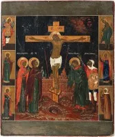 Grootformaat icoon met de Kruisiging van Christus