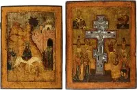 Deux grandes icônes : Entrée à Jérusalem et staurothèque avec la Crucifixion du Christ