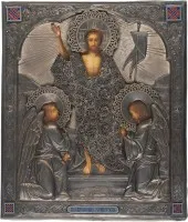 Icône très fine de la résurrection du Christ avec oklad en émail champlevé filigrané