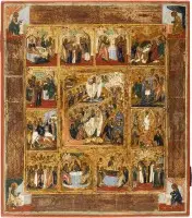 FESTTAGSIKONE MIT DEN VIER EVANGELISTEN