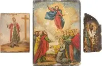 DREI KLEINE IKONEN: HEILIGER NIKOLAUS VON MYRA, HEILIGER ALEXANDER NEWSKI UND HIMMELFAHRT CHRISTI