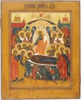 Icône de grand format et fine représentant la Dormition de la Mère de Dieu (Koimesis)