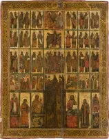 Groot icoon met de weergave van een kerkelijke iconostase