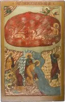 Icône monumentale avec le prophète Élie et son ascension en char de feu, provenant d'une iconostase d'église
