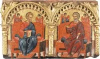 GROSSFORMATIGE UND FEINE IKONE MIT DEN APOSTELN MATTHÄUS UND ANDREAS AUS EINER KIRCHEN-IKONOSTASE