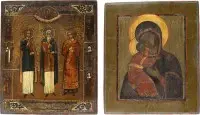 Deux icônes : les saints Samon, Gurij et Aviv et la Mère de Dieu de Vladimir (Vladimirskaïa)
