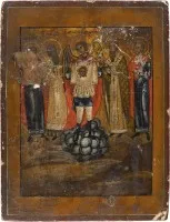 Icoon met de heiligen Florus, Laurus, Modestus en Blasius