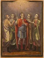 Icône de patronage de petit format avec cinq saints