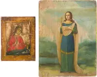 Deux icônes de petit format avec la Mère de Dieu d'Achtyrka et une martyre