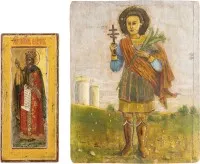 Two small icons with Saint Catherine (prophet Solomon) and Saint Demetrius