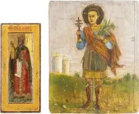 Deux petites icônes avec sainte Catherine (prophète Salomon) et saint Démétrius