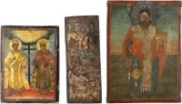 Deux petites icônes et ailes d'un triptyque avec des saints choisis
