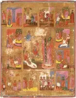 Grande icône Vita de saint Charalampos avec scènes de sa vie et de son martyre
