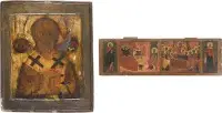 Icône avec saint Nicolas de Myre et fragment d'icône avec la Nativité et la Dormition de la Mère de Dieu