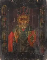 Icône de saint Nicolas de Myre avec huit saints sur les bords