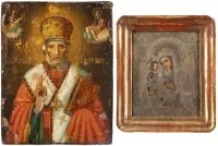 Deux icônes : Vierge à trois mains avec l'Enfant et saint Nicolas de Myre