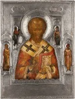 Icône avec saint Nicolas de Myre en riza d'argent