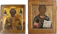 Deux icônes : saint Nicolas de Myre et Christ Pantocrator