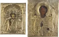 ZWEI IKONEN MIT OKLAD: HEILIGER NIKOLAUS VON MYRA