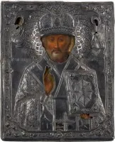 Icône de saint Nicolas de Myre avec oklad en argent
