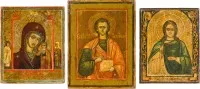 DREI MINIATUR-IKONEN MIT DER GOTTESMUTTER VON KASAN, DEM HEILIGEN PANTELEIMON UND EINER MÄRTYRERIN