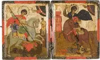 Petit diptyque avec les saints cavaliers Georges et Démétrius