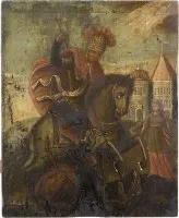 Grote icoon van Sint-Joris die de draak doodt