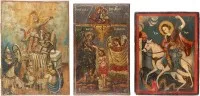 Trois icônes : baptême et résurrection du Christ ainsi que saint Georges terrassant le dragon