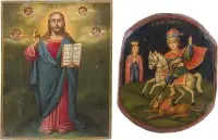 Deux icônes : saint Georges terrassant le dragon et le Christ Pantocrator