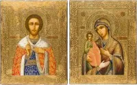 Groot processie-icoon met de heilige Alexander Nevski en de Driehandige Moeder Gods (Tricheirousa)